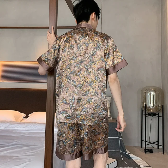 Ice Silk Pajamas Suit Men Spring Summer New Typle Fashion Short Sleeve Polyester Loungewear Male Sleepwear Geentlemen Homewear - Image 2