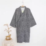 2025 New Men's 100% Cotton Gauze Cotton Robe Loose Thin Yukata Japanese Kimono Pajamas Men's Hooded Robe V-Neck Pajamas Bathrobe - Image 3