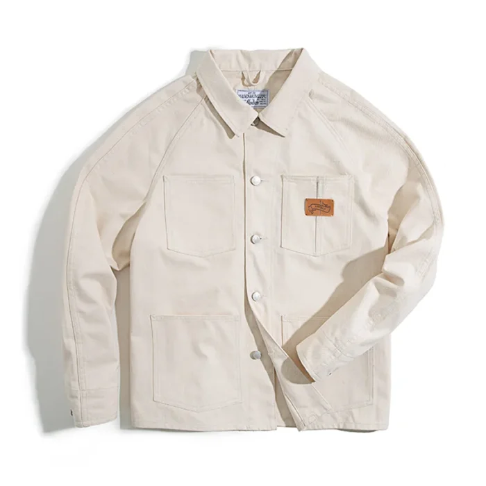 Maden Vintage White Jeans Jacket Retro Work Wear Brand Fashion Coat for Men 13.5 Oz Jeans Coats Pockets Classic Design Natural - Image 6