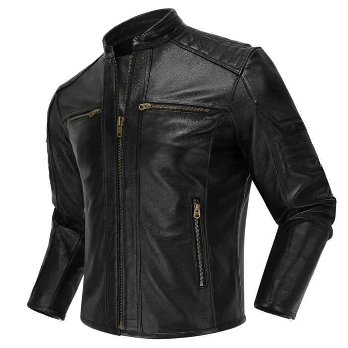 2023 New Motorcycle Causal Vintage Leather Coat Men Autumn Outfit Fashion Biker Pocket Design Top Layer Cow Leather Jacket - Image 5