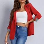 Women Autumn Winter Fashion Splicing Lapel Slim Cardigan Blazer Jacket Long Sleeve Casual - Image 2