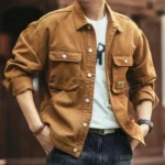 Cargo Oversize Cowboy Coat for Men Brown Cotton Denim Jackets Man Joker of Fabric Korea Japanese Retro Outwear Size L Lxury Worn - Image 6