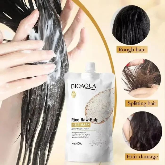 Rice Magical Keratin Hair Mask 5 Seconds Repair Damaged Frizzy Hairs Soft Smooth Shiny Moisturizing Nourish Hair Root Care - Image 3