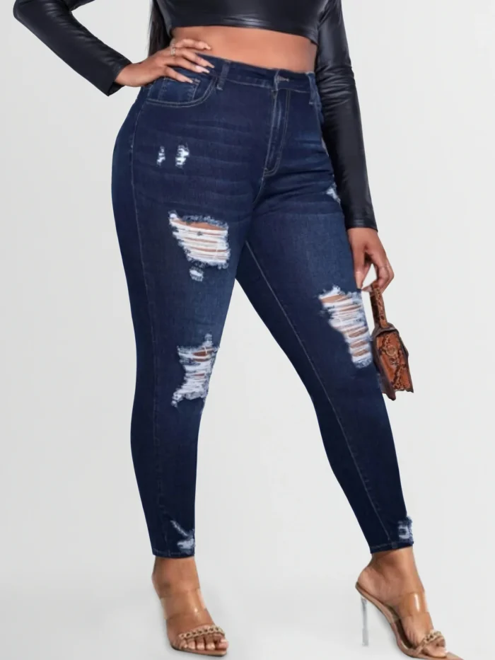 Women's plus size ripped jeans tight hip lifting - Image 5