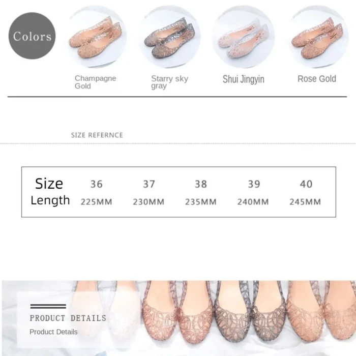 Casual Flat-soled Women Sandals Hollow Out Clear Beach Jelly Shoes Breathable Shallow Mouth Bling Sandals Footwear - Image 6
