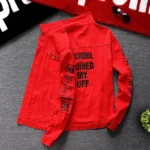 Jeans Coat for Men Hip Hop with Print Ripped Button Black Hole Denim Jackets Man Size L Large Lxury Worn Cowgirl Fast Delvery G - Image 4