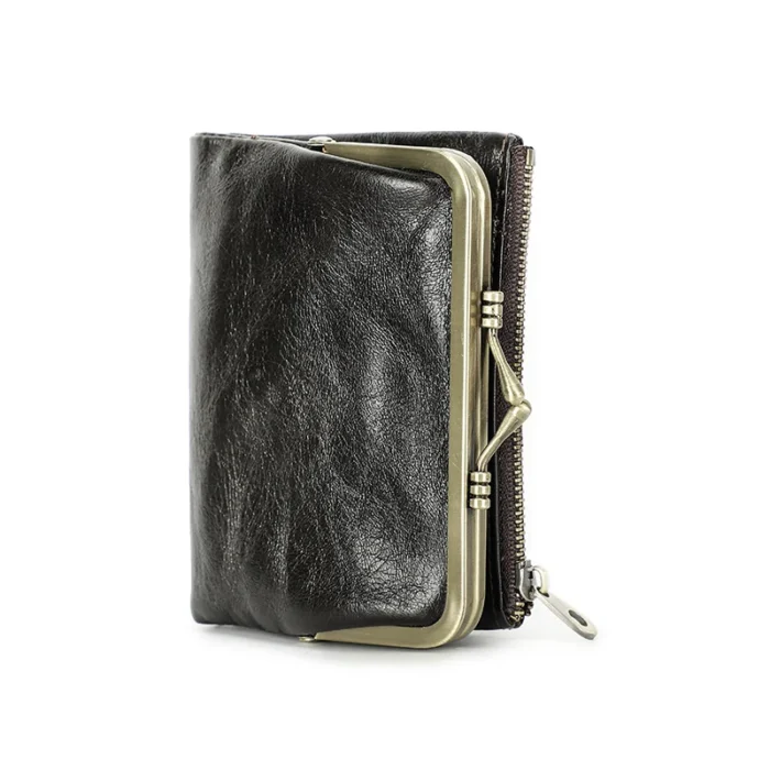 Contact'S Genuine Leather Wallet Women Small Metal Frame Purse Ladies Hasp and Zipper Coin Pocket Credit Card Holder - Image 1