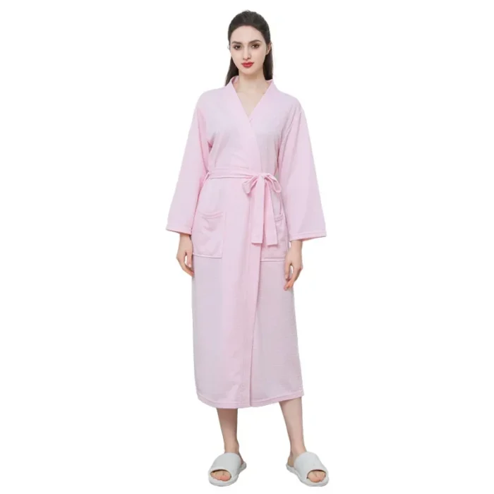 Waffle Transparent Bathrobe Men Women Summer Thin Robe Shower Plaid Dressing Gown Knee Length Breathable Nightgown Home Cloth - Image 6