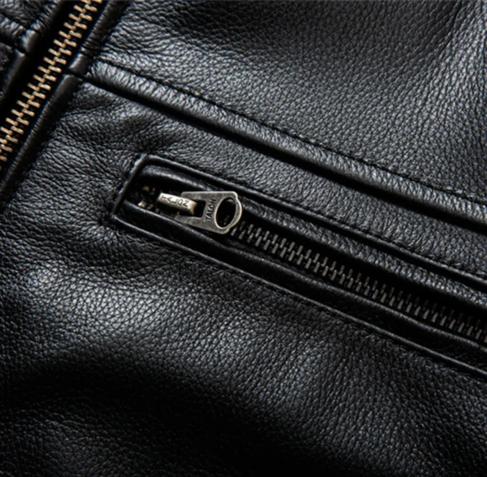 2025 New Top Layer Cowhide Leather Jacket Men Black Stand Collar Short Genuine Leather Coat High Quality Motorcycle Jackets - Image 5