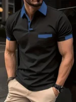 2024 summer explosive men's color matching pocket T-shirt Fashion trend Casual slim-fit POLO shirt High quality sports jumper - Image 2