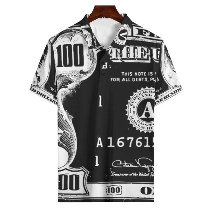 Short Sleeve Money Pattern Men's Fashion Polo T-Shirts Summer Funny US Dollar 3D Printing Street POLO Tops Breathable Casual Tee - Image 1
