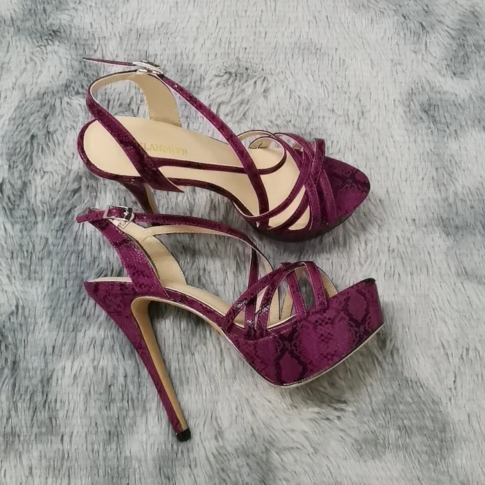 LOSLANDIFEN 2025 NEW 14CM Open Toe Platform High Heels Snake Pattern Sandals Sexy Ankle Strap Gladiator Party Dress Women Shoes - Image 3