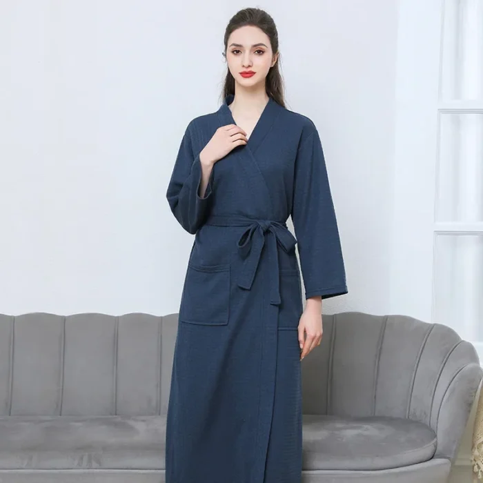 Waffle Transparent Bathrobe Men Women Summer Thin Robe Shower Plaid Dressing Gown Knee Length Breathable Nightgown Home Cloth - Image 3