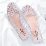 Casual Flat-soled Women Sandals Hollow Out Clear Beach Jelly Shoes Breathable Shallow Mouth Bling Sandals Footwear - Image 3