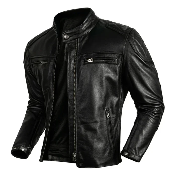 2025 New Top Layer Cowhide Leather Jacket Men Black Stand Collar Short Genuine Leather Coat High Quality Motorcycle Jackets - Image 3