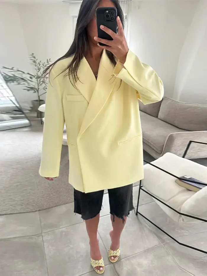 Female Chic Short Sleeves Suit Lapel Single Button Loose Blazer Coats Casual Versatile Women's Coat Spring Summer New Jackets - Image 3