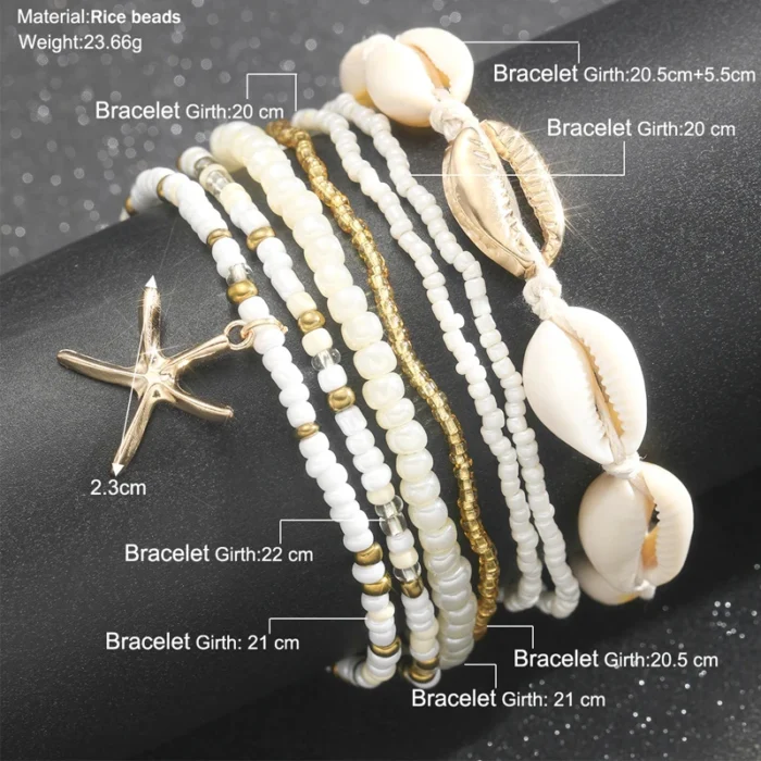 7pc/set Bohemian Rice Beads Starfish Pendant Anklet Set Fashion Summer Beach Sea Shell Multilayer Ankle Bracelet On Foot Jewelry - Image 6