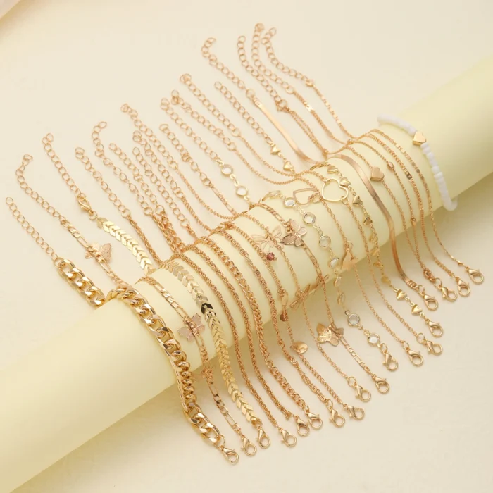 20 Pcs/Set Bohemian Twisted Snake Chain Anklet For Women Summer Beach Vintage Simple Foot Ankle Bracelet On Leg Jewelry Gifts - Image 4