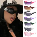 2024 Fashion Punk Y2K Sunglasses for Women Men Trendy Wrap Around Sun Glasses Shades Star Decoration Eyewear UV400 Goggles - Image 3