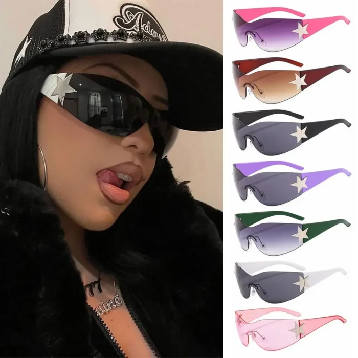 2024 Fashion Punk Y2K Sunglasses for Women Men Trendy Wrap Around Sun Glasses Shades Star Decoration Eyewear UV400 Goggles - Image 3