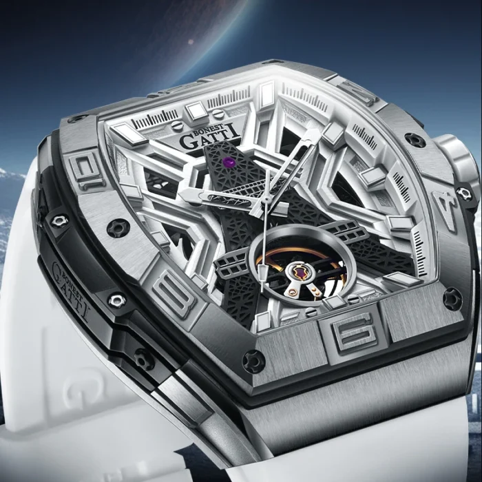 Sapphire Automatic Winding Man Watches Paris Design Tonneau Luxury 316 Stainless Steel Rubber Skeleton - Image 5