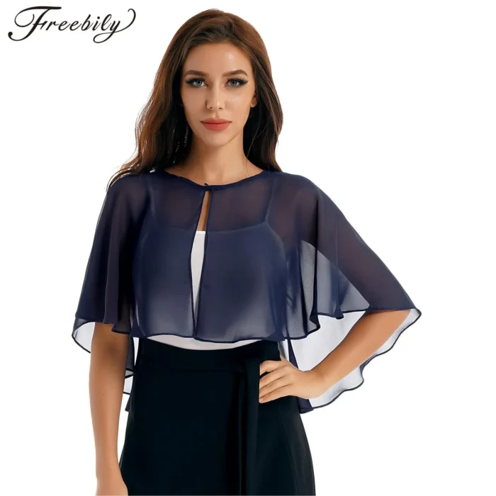 Women Elegant Bolero Wedding Bridal Shawl Top Thiin See-through Chiffon Shrug Femme Mariage Short Jacket Party Dress Cape Coat - Image 1