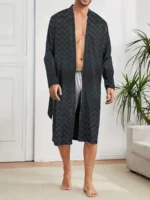 2025 Men's Sleeping Robe Ice Silk Thin Style High End Simple Sleepwear Summer Medium Long Sleeve Bathrobe