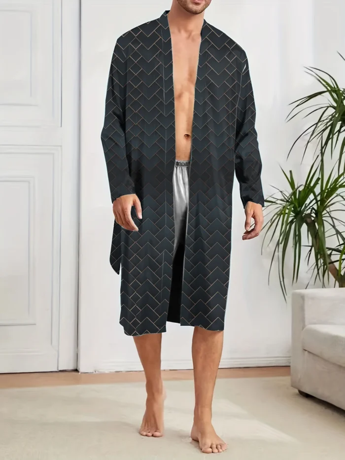 2025 Men's Sleeping Robe Ice Silk Thin Style High End Simple Sleepwear Summer Medium Long Sleeve Bathrobe - Image 1