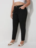 Plus Size Black Jeans Mid rise Ankle length Women's Denim Trousers Classic Design Fashion Staple - Image 3