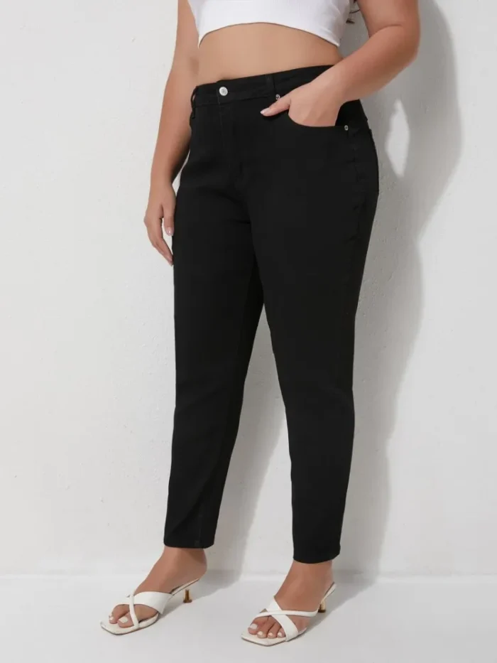 Plus Size Black Jeans Mid rise Ankle length Women's Denim Trousers Classic Design Fashion Staple - Image 3