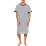 Men's Short Sleeve Thin Lengthened Leisure Pajamas Loose Skin Friendly Cotton Robes Homewear Bathrobes Vintage Nightgown M-3XL - Image 3