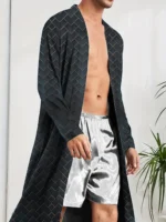 2025 Men's Sleeping Robe Ice Silk Thin Style High End Simple Sleepwear Summer Medium Long Sleeve Bathrobe - Image 2