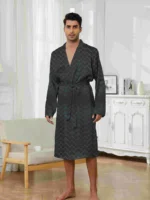 2025 Men's Sleeping Robe Ice Silk Thin Style High End Simple Sleepwear Summer Medium Long Sleeve Bathrobe - Image 3