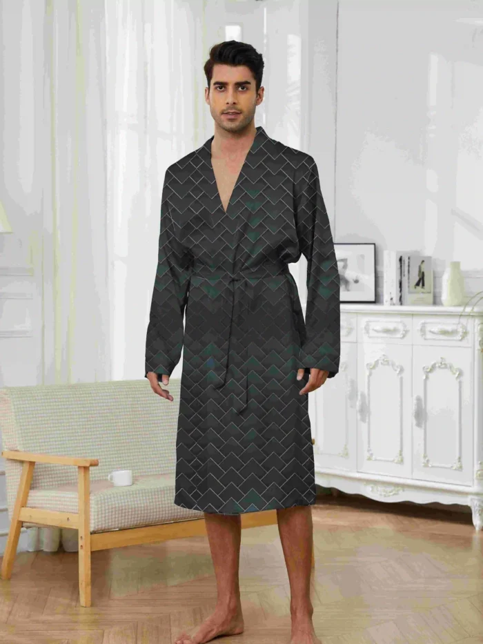 2025 Men's Sleeping Robe Ice Silk Thin Style High End Simple Sleepwear Summer Medium Long Sleeve Bathrobe - Image 3