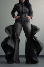 Plus Size Fashionable Women's Blue Jeans High Waist Ruffle Flared Casual Pink Denim Pants Spring Black Skinny Pants - Image 3