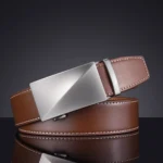 Men's belt, simple and versatile for business and leisure, smooth belt, coffee brown leather, cowhide automatic middle-aged pant - Image 3