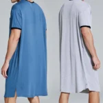 Men's Short Sleeve Thin Lengthened Leisure Pajamas Loose Skin Friendly Cotton Robes Homewear Bathrobes Vintage Nightgown M-3XL - Image 2