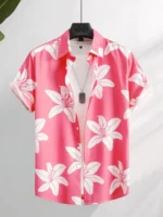 2025 New 3D Flower-printed Men's Casual Shirt Summer Daily Fashion Short-sleeved Shirt Outdoor Beach Hawaiian Style Shirt - Image 4