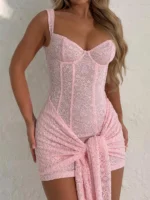 Weird Puss Summer Elegant Dress Women Y2K Chic Low-Neck Jacquard Wrapped Ribbon Bandage Birthday Party Clubwear Midnight Bodycon - Image 3