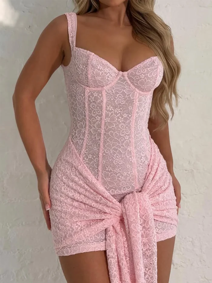 Weird Puss Summer Elegant Dress Women Y2K Chic Low-Neck Jacquard Wrapped Ribbon Bandage Birthday Party Clubwear Midnight Bodycon - Image 3