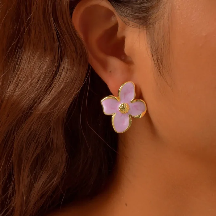 Elegant Pastel Flower Earrings for Women, Pink Floral Studs Summer Earrings, Stainless Steel Hypoallergenic Jewelry - Image 3