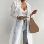 Korean Fashion Women Mesh Jacket Puff Sleeve Sunscreen Shirt Net Yarn See Through Spring Summer Lace-up Long Shirt Thin Coat - Image 5