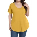 Plus Size Women's Tunic Tops Solid Color Large Size V-neck Loose T-Shirt With Pocket Summer Casual Basic Tee t shirts - Image 3
