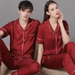 High Quality Couple Pajamas Suit Summer Short Sleeve Long Pant Home Cloth Men Ice Silk Thin Satin Large Size Sleepwear Set Women - Image 4
