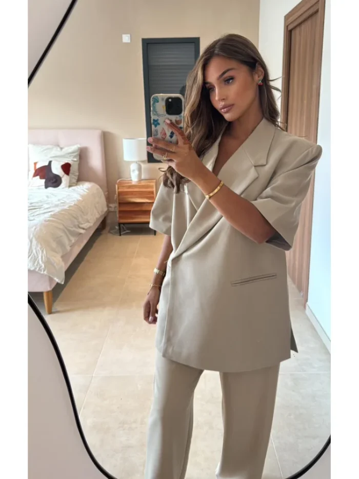 Female Chic Short Sleeves Suit Lapel Single Button Loose Blazer Coats Casual Versatile Women's Coat Spring Summer New Jackets - Image 2