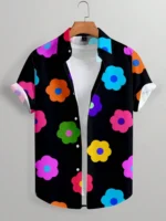 2025 New 3D Flower-printed Men's Casual Shirt Summer Daily Fashion Short-sleeved Shirt Outdoor Beach Hawaiian Style Shirt