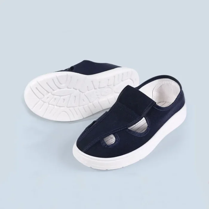 ESD protected Safety Anti-Static Shoes Dust-Free Men Women Unisex Four-Hole PU Anti-Static White Blue Canvas Work Shoes - Image 1