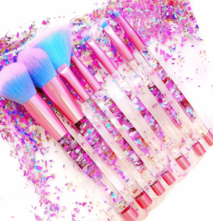 Unicorn Fan Makeup Brush Set,Crystal Sparkles Blue Blush Powder Fan Lip Eye Shadow Eyebrow Eye Blender Brush in Set